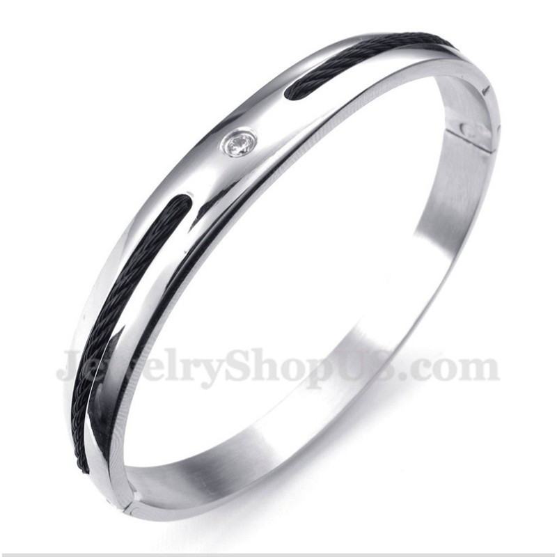 Pánsky Titánový Diamantový Náramok S Čiernym Káblom