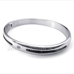 Pánsky Titánový Diamantový Náramok S Čiernym Káblom