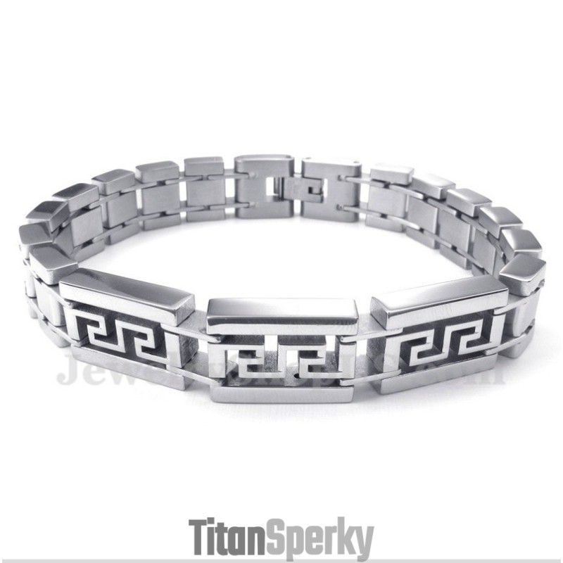 Pánsky Titánový Náramok S Gréckym Meandrovým Vzorom
