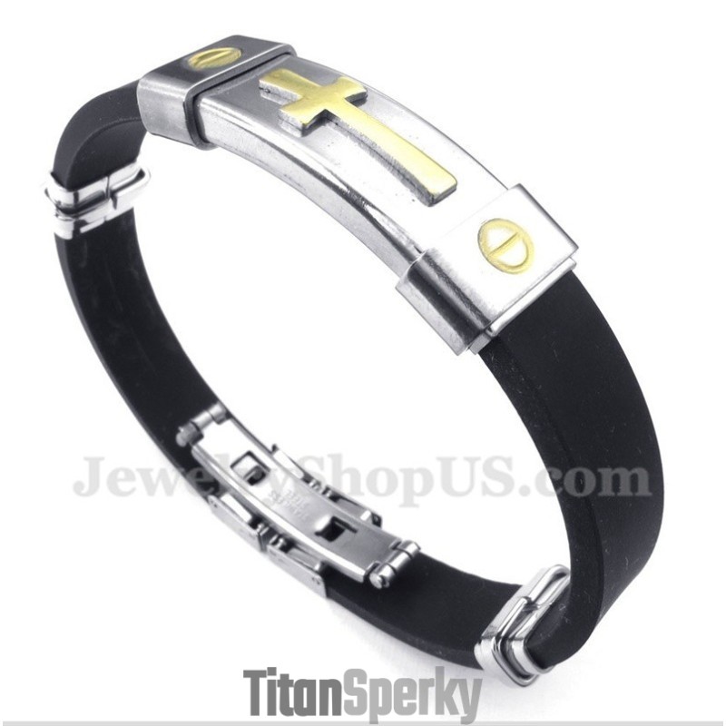 Pánsky Titánový Kaučukový Náramok S Krížom