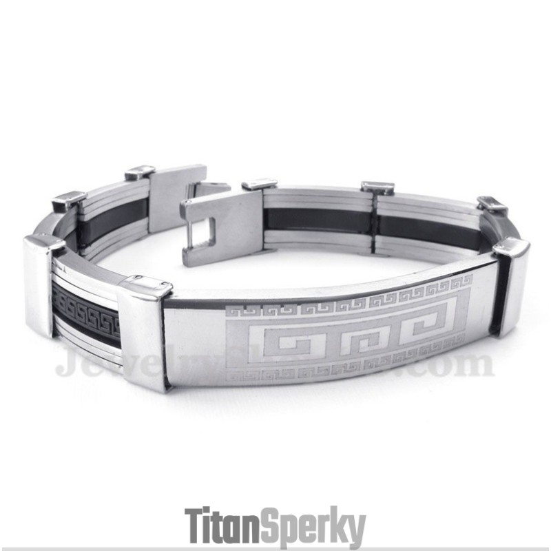 Pánsky Titánový Kaučukový Náramok S Gréckym Meandrovým Vzorom