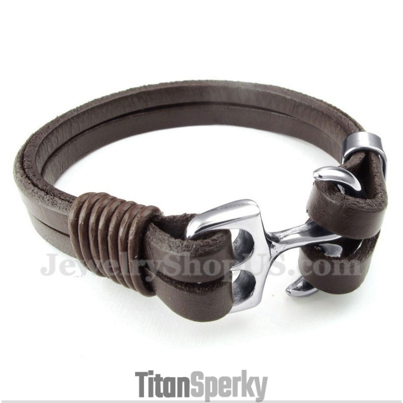 Pánsky Kožený Náramok S Kotvou