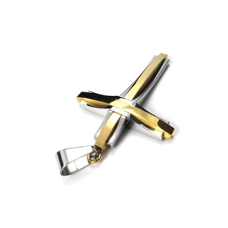 Módny Titánový Prívesok S Vlnitým Krížom (Zlatý)