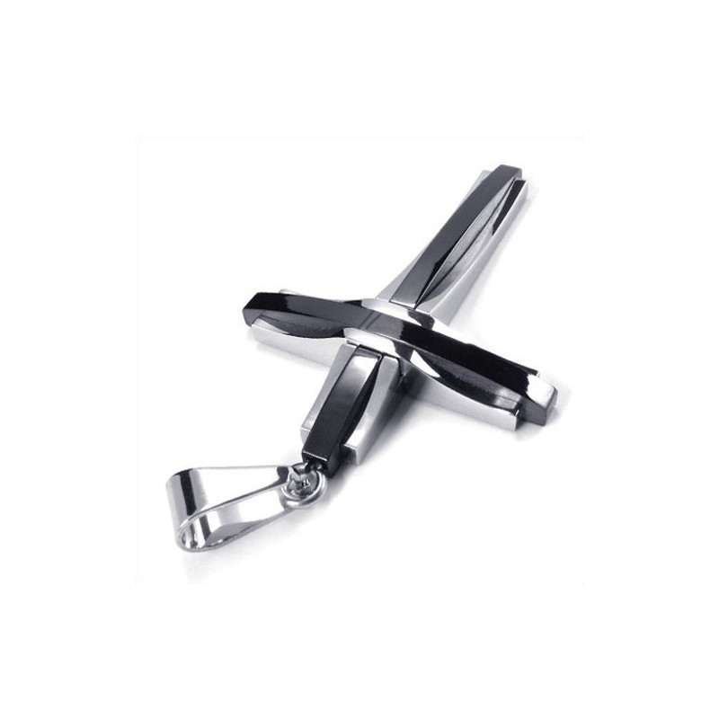 Módny Titánový Prívesok S Vlnitým Krížom (Čierny)