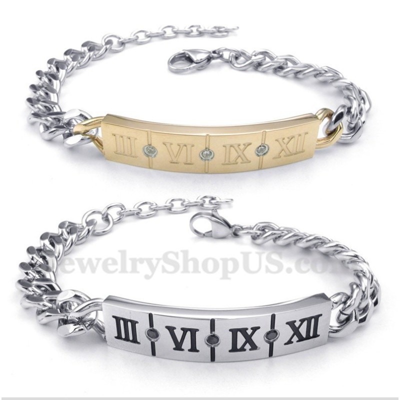 Titánový Diamantový Náramok Pre Páry S Rímskymi Číslicami (Jeden Pár) Titánový Diamantový Náramok Pre Páry S Rímskymi Číslicami (Jeden Pár)