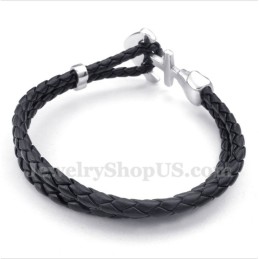 Pánsky Kožený Titánový Náramok S Kotvou