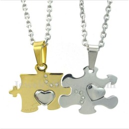 Titánovo-Zlatý Prívesok S Puzzle A Retiazkou Zadarmo (Jeden Pár)