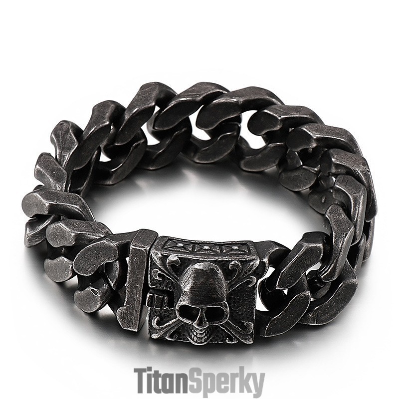 Kubánsky Titánový Retiazkový Náramok Pánsky Titánový Náramok S Lebkou