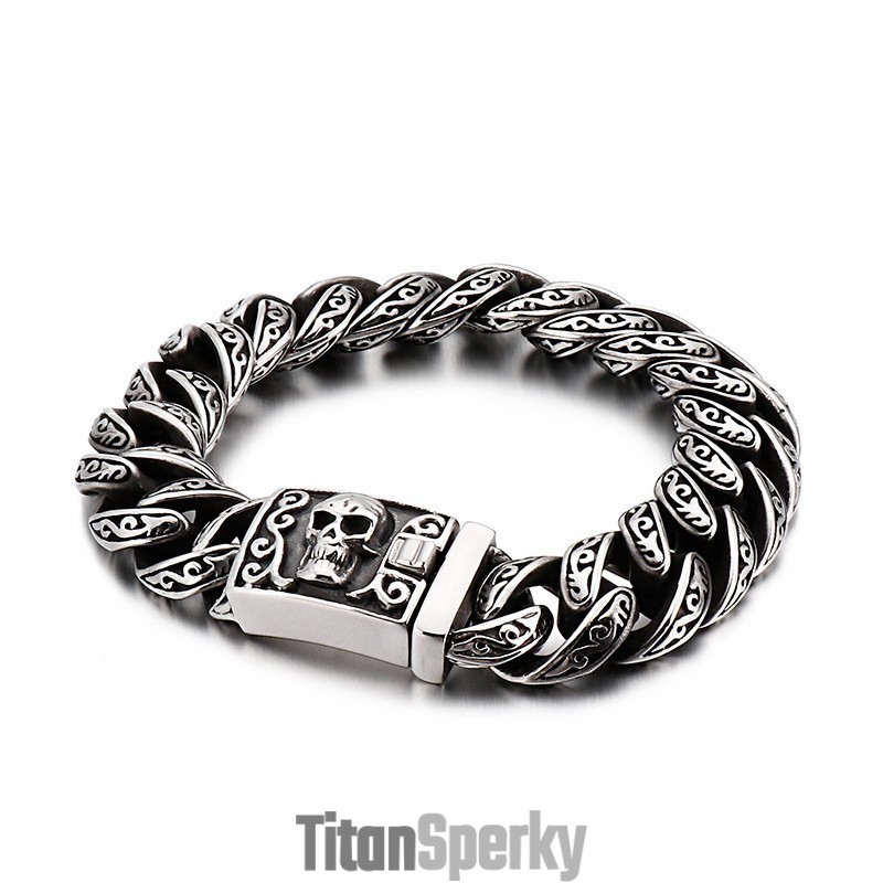 Štýlový Titánový Náramok S Lebkou, Elegantný Pánsky Titánový Módny Šperk Štýlový Titánový Náramok S Lebkou, Elegantný Pánsky Titánový Módny Šperk