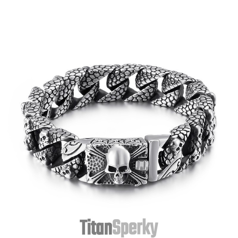 Elegantný Titánový Krížový Náramok Pánsky Titánový Náramok S Lebkou
