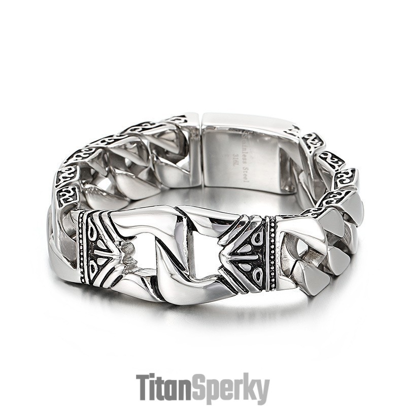 Retro Elegantný Vzor Vetra Portrét Odlievaný Vzor Okraj Titánový Náramok Pre Mužov