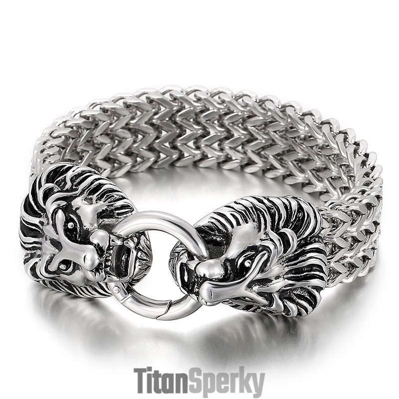 Elegantný Trendy Titánový Náramok S Hlavou Leva Elegantný Trendy Titánový Náramok S Hlavou Leva