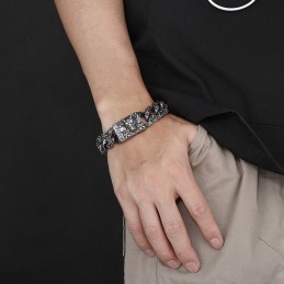 Retro Módny Čierny Elegantný Štýl Titánového Náramku S Vlčou Hlavou Pre Mužov