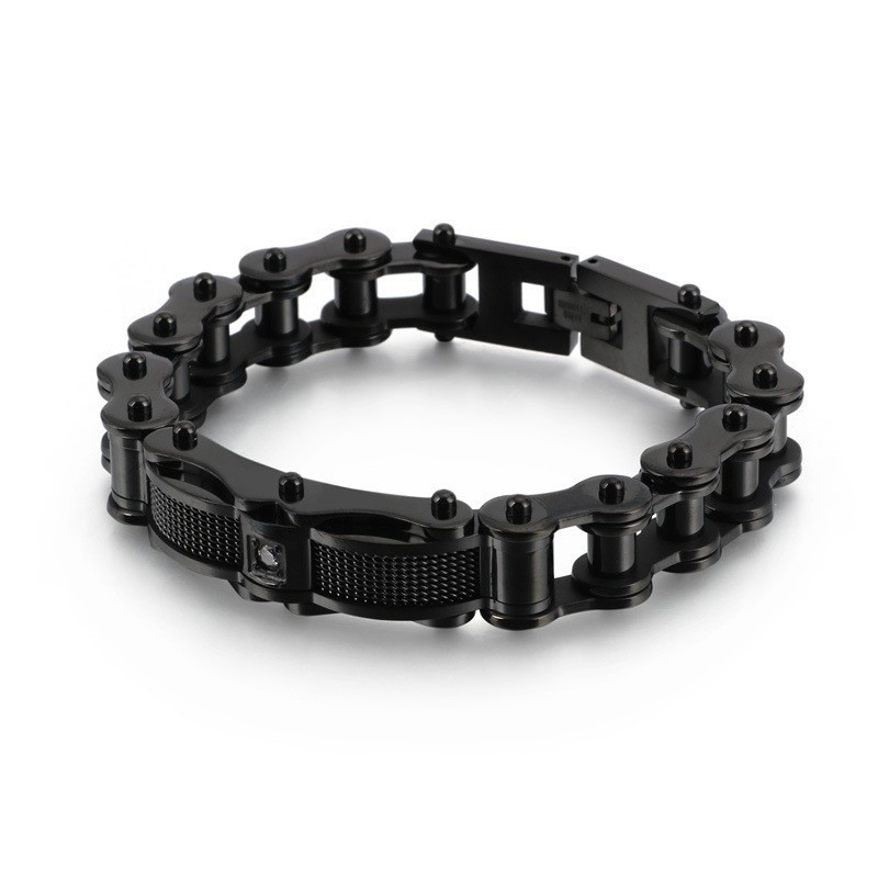 Pánsky Titánový Náramok Rock Biker Chain S Diamantom