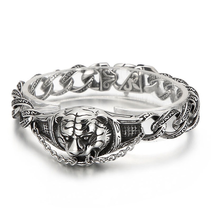 Titánový Náramok S Vintage Prehnaným Vzorom A Ohnutou Tigrí Hlavou Pre Mužov