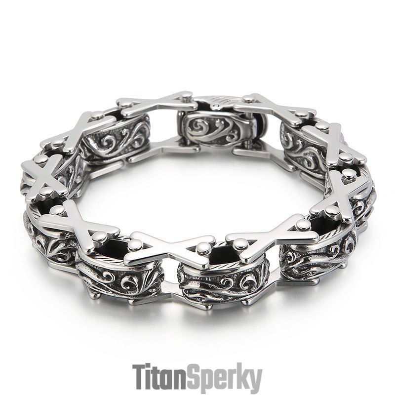 Pánsky Náramok S Dutým Titánovým Vzorom V Tvare X S Kvetinovým Vzorom