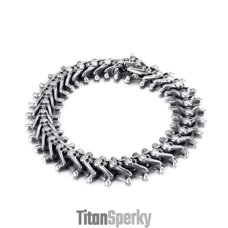 Pánsky Titánový Náramok S Prehnanou Malou Lebkou