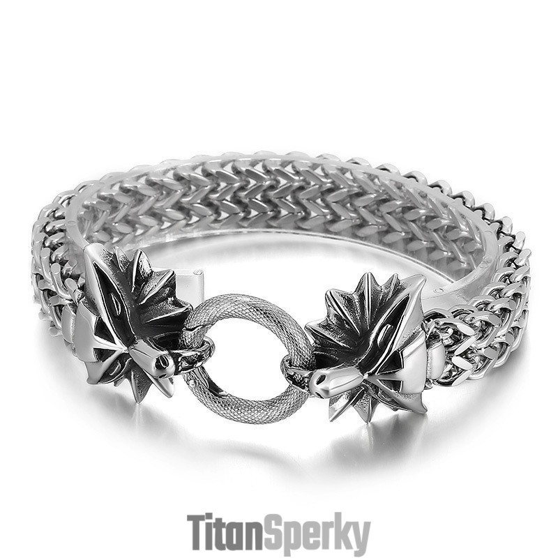 Populárny Pletený Titánový Náramok S Dvojitou Zvieracou Hlavou Pre Mužov