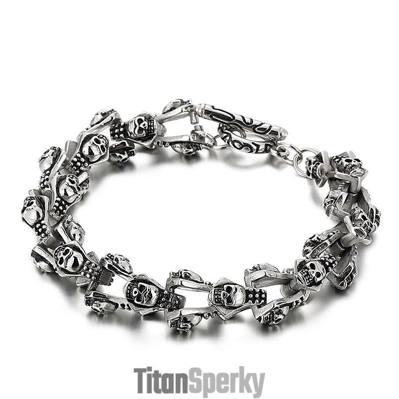 Elegantný Pánsky Titánový Náramok S Lebkou A Hlavou Ducha
