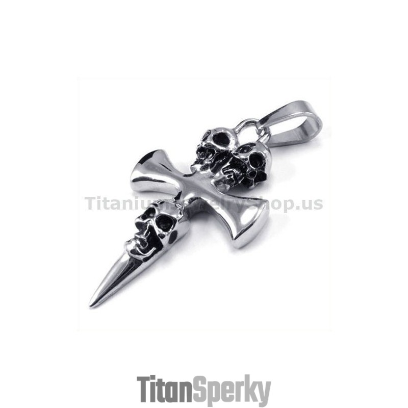 Prívesok S Krížom A Lebkou Z Čistého Titánu - Retiazka Zadarmo