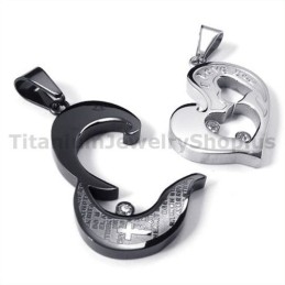 Prívesky Pre Milovníkov Z Čierneho Titánu So Srdiečkom A Krížom S Retiazkami Bez Diamantov