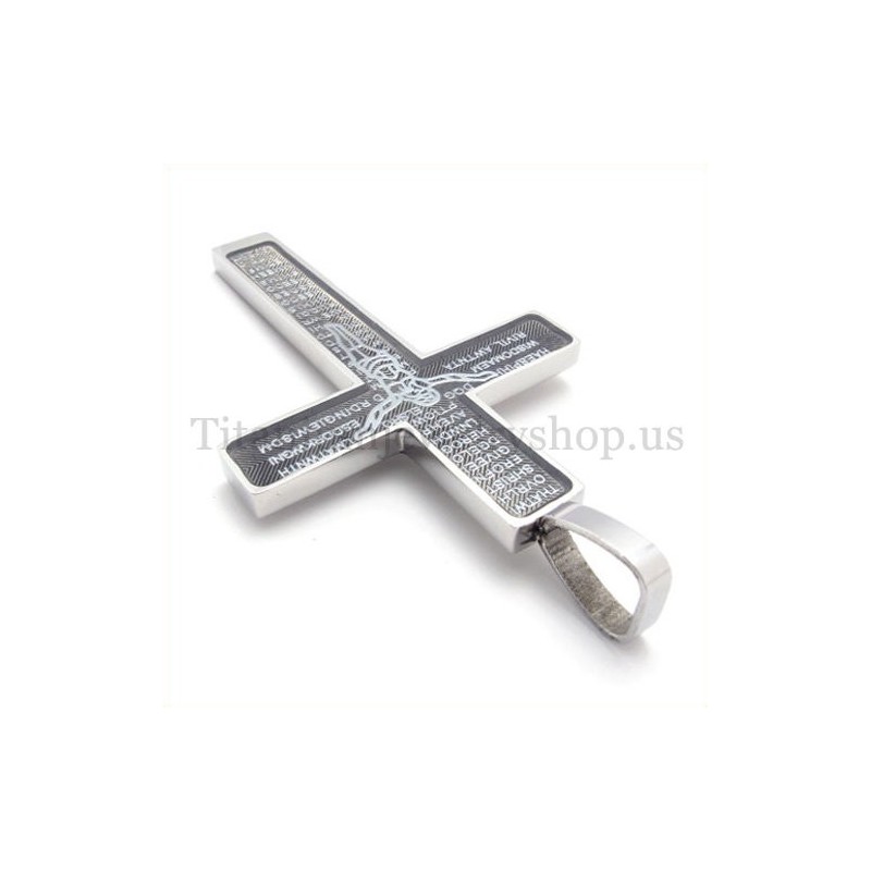Prívesok S Titánovým Krížom A Vyrezávaným Vzorom Ježiša A Biblie