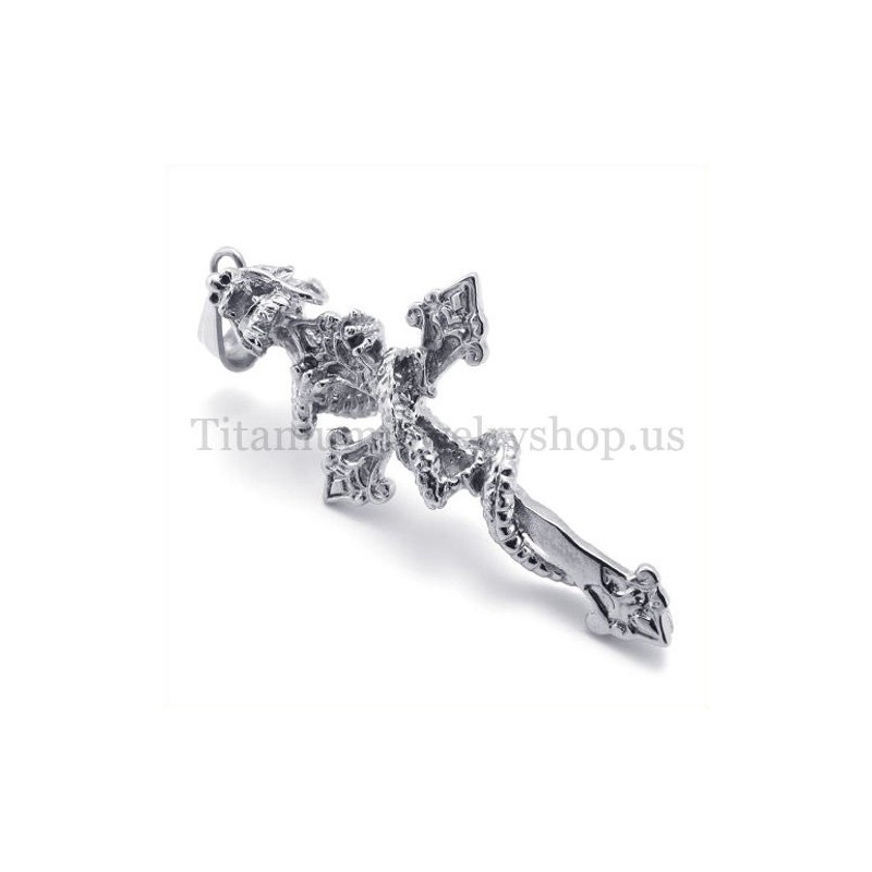 Prívesok S Titánovým Krížom A Špirálovým Drakom Pre Mužov