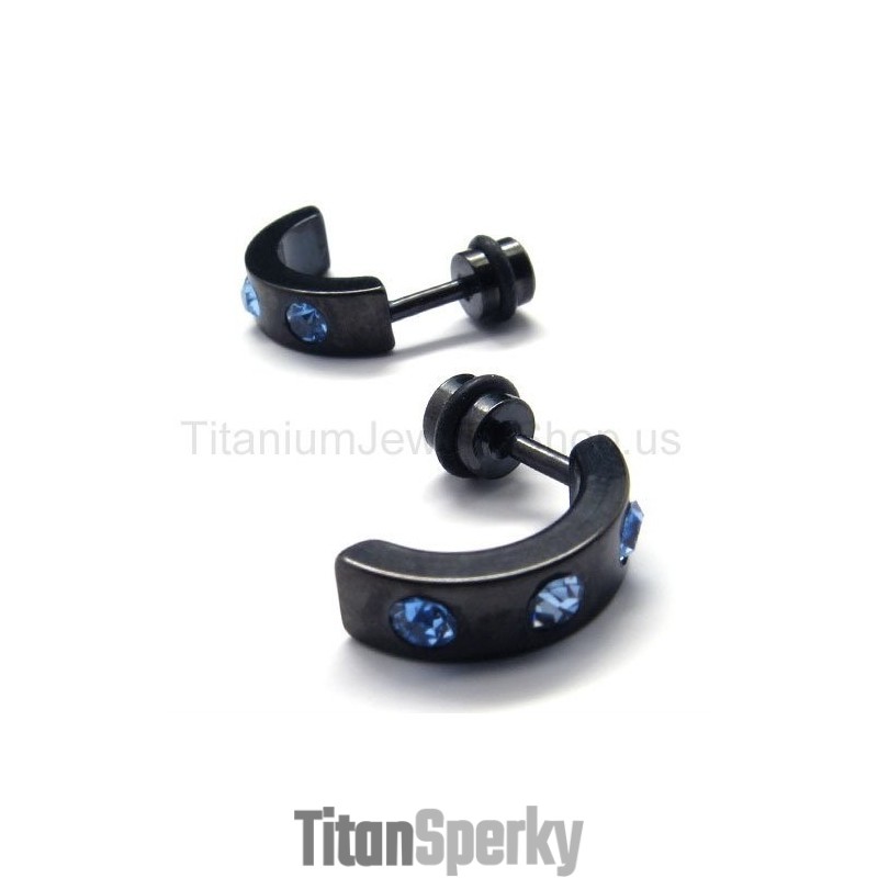 Náušnice S Čiernymi Titánovými Modrými Diamantmi