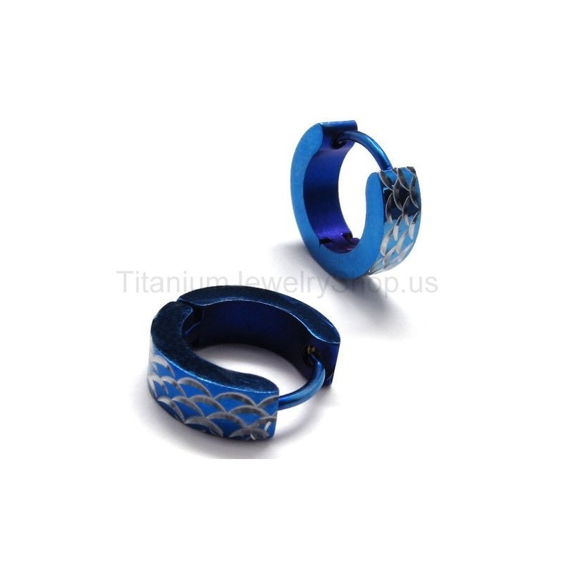 Modré Gravírované Titánové Náušnice