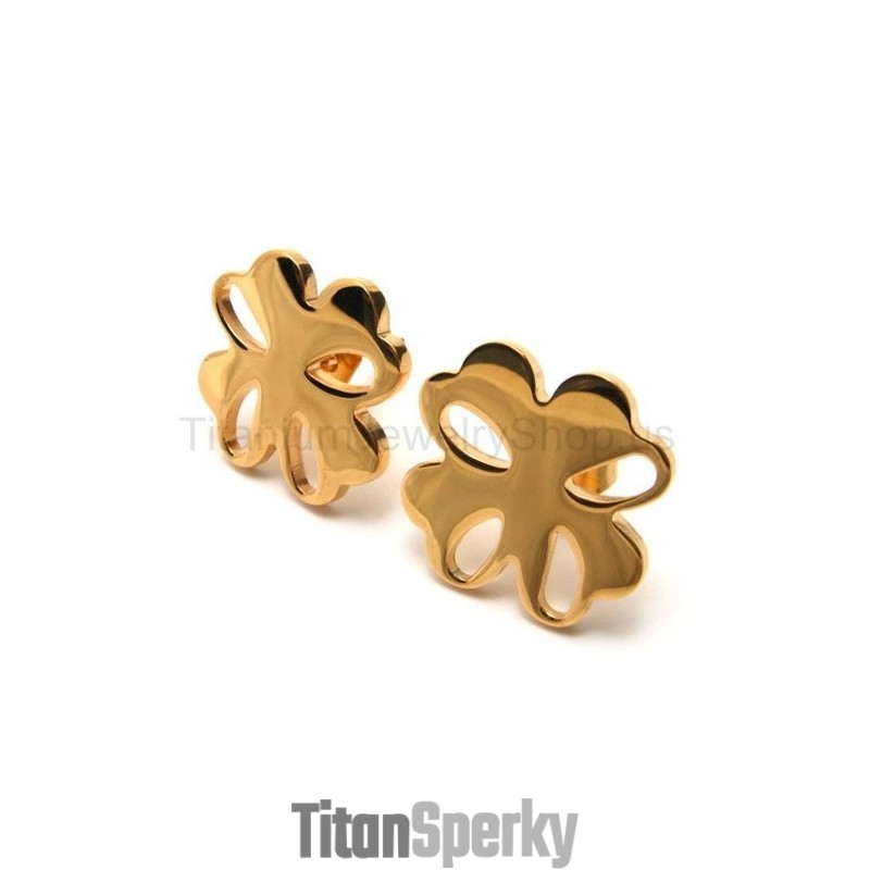Titánové Náušnice So Zlatým Kvetom