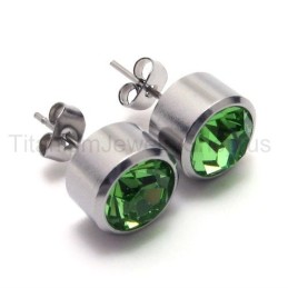 Strieborné Náušnice Tank S Titánovými Zelenými Diamantmi