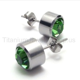 Strieborné Náušnice Tank S Titánovými Zelenými Diamantmi