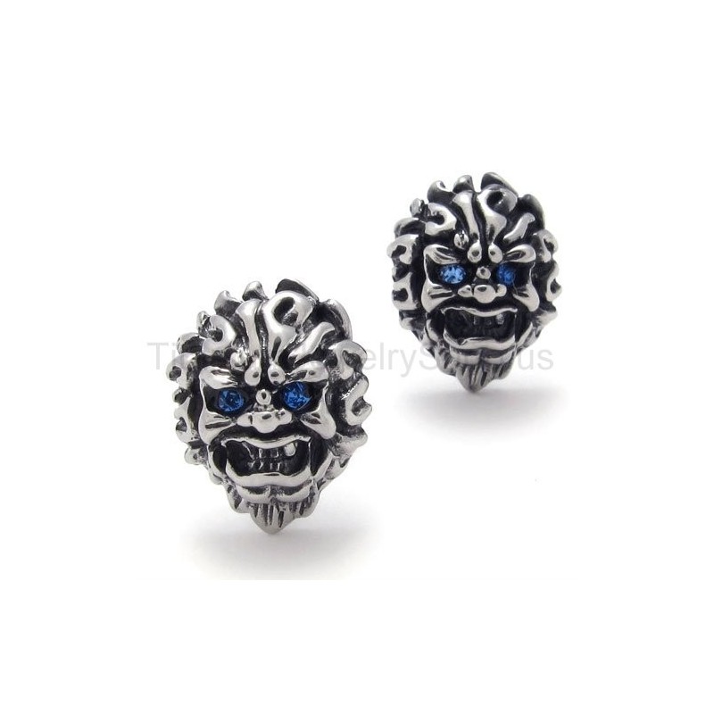 Náušnice S Retro Titánovým Vzorom S Modrými Očami A Levom