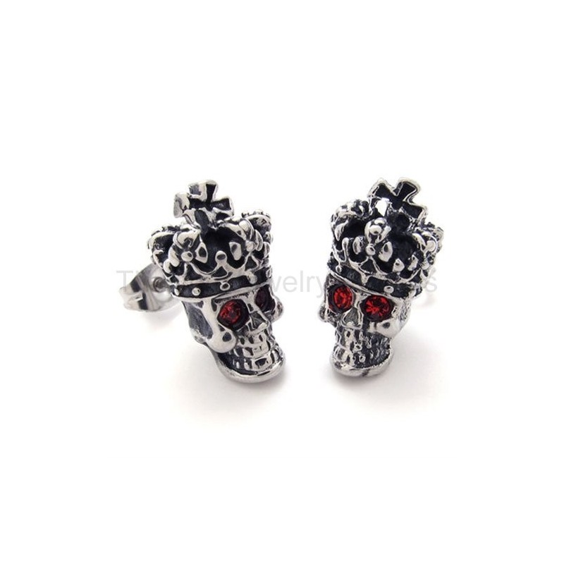 Titánové Náušnice S Korunou A Lebkou Červených Očí