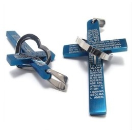 Prívesok Cool Man Heart Cross Bible Titánová Oceľ (Nový) Modrá Farba