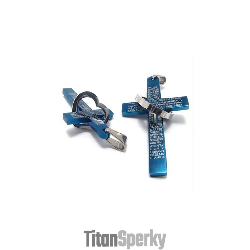 Prívesok Cool Man Heart Cross Bible Titánová Oceľ (Nový) Modrá Farba Prívesok Cool Man Heart Cross Bible Titánová Oceľ (Nový) Modrá Farba