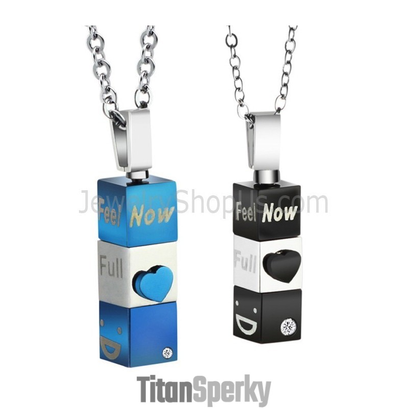 Titánové Prívesky Pre Milovníkov V Tvare Kvádra A Srdiečka S Kamienkami A Retiazkami Zadarmo C482