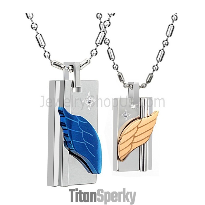 Prívesky Z Titánového Modrého A Ružového Zlata S Anjelskými Končatinami, Kamienkami A Retiazkami Zadarmo C387