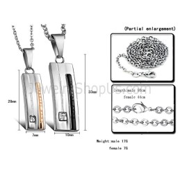 Titánové Obdĺžnikové Prívesky Pre Zaľúbencov "Láska Navždy" Z Čierneho A Ružového Zlata S Kamienkami A Retiazkami Zadarmo C567