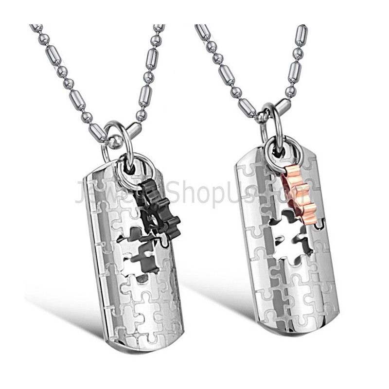 Prívesky Pre Milovníkov Puzzle Z Titánu, Ružového Zlata A Čiernej Farby S Retiazkou Zadarmo C625