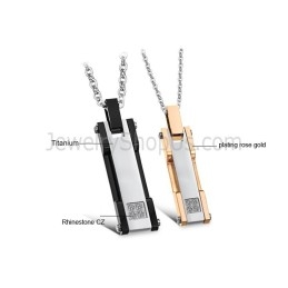 Prívesky Pre Milovníkov Z Titánu A Ružového Zlata S Čiernym Obdĺžnikom, Kamienkami A Retiazkami Zadarmo C362