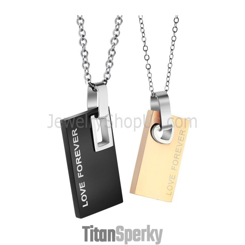 Prívesky Pre Milovníkov Z Titánu A Čierneho Ružového Zlata S Obdĺžnikom „Navždy Láska“ S Retiazkou Zadarmo C291