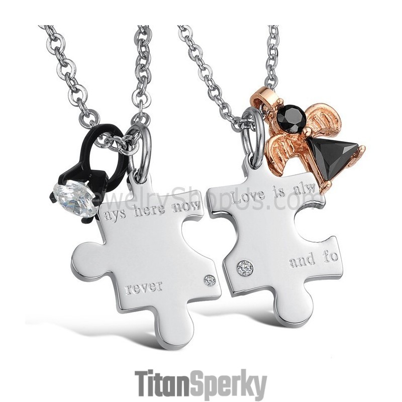 Prívesky Z Titánového Striebra "Láska Je Vždy Tu, Teraz A Navždy" Pre Zaľúbencov S Kamienkami A Retiazkami Zadarmo C608