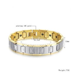Volfrámový Vysoko Leštený Magnetický Energetický Zdravotný Náramok, Výsadba, 18K Zlato C940