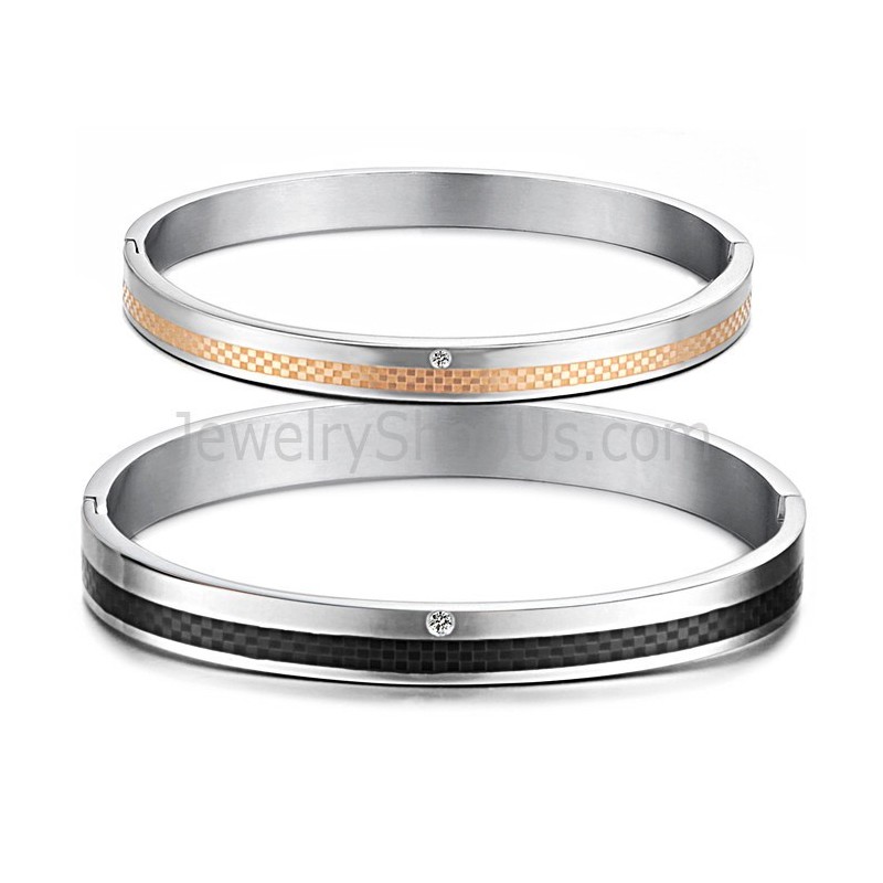 Tatánové Ružovo-Zlaté A Čierne Mriežkované Náramky Pre Pár S Kamienkami C746