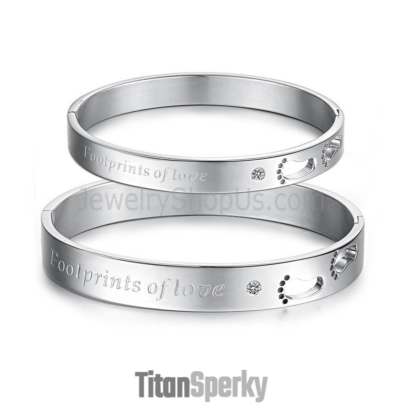Tatanium Náramky Pre Pár "Stopy Lásky" S Dutými Stopami A Kamienkami C850