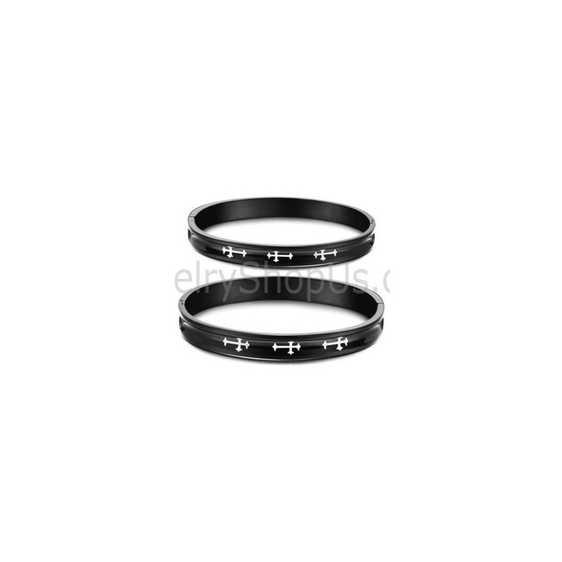 Tatánové Čierne Náramky Pre Pár S Bielym Krížom C747