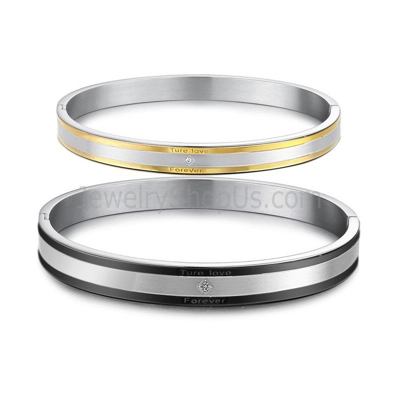 Tatánové Čierno-Zlaté Náramky Pre Páry S Kamienkami „True Love Forever“ C875