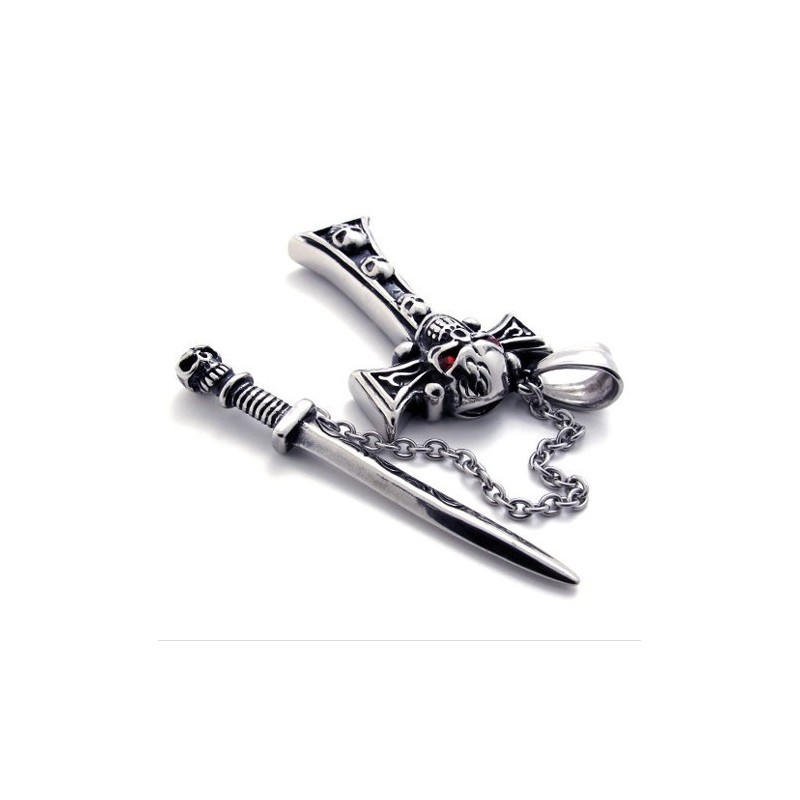 Titánový Prívesok S Krížom A Lebkou A Červenou Diamantovou Dýkou