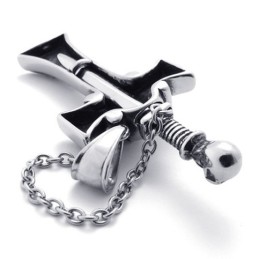 Titánový Prívesok S Krížom A Lebkou A Červenou Diamantovou Dýkou